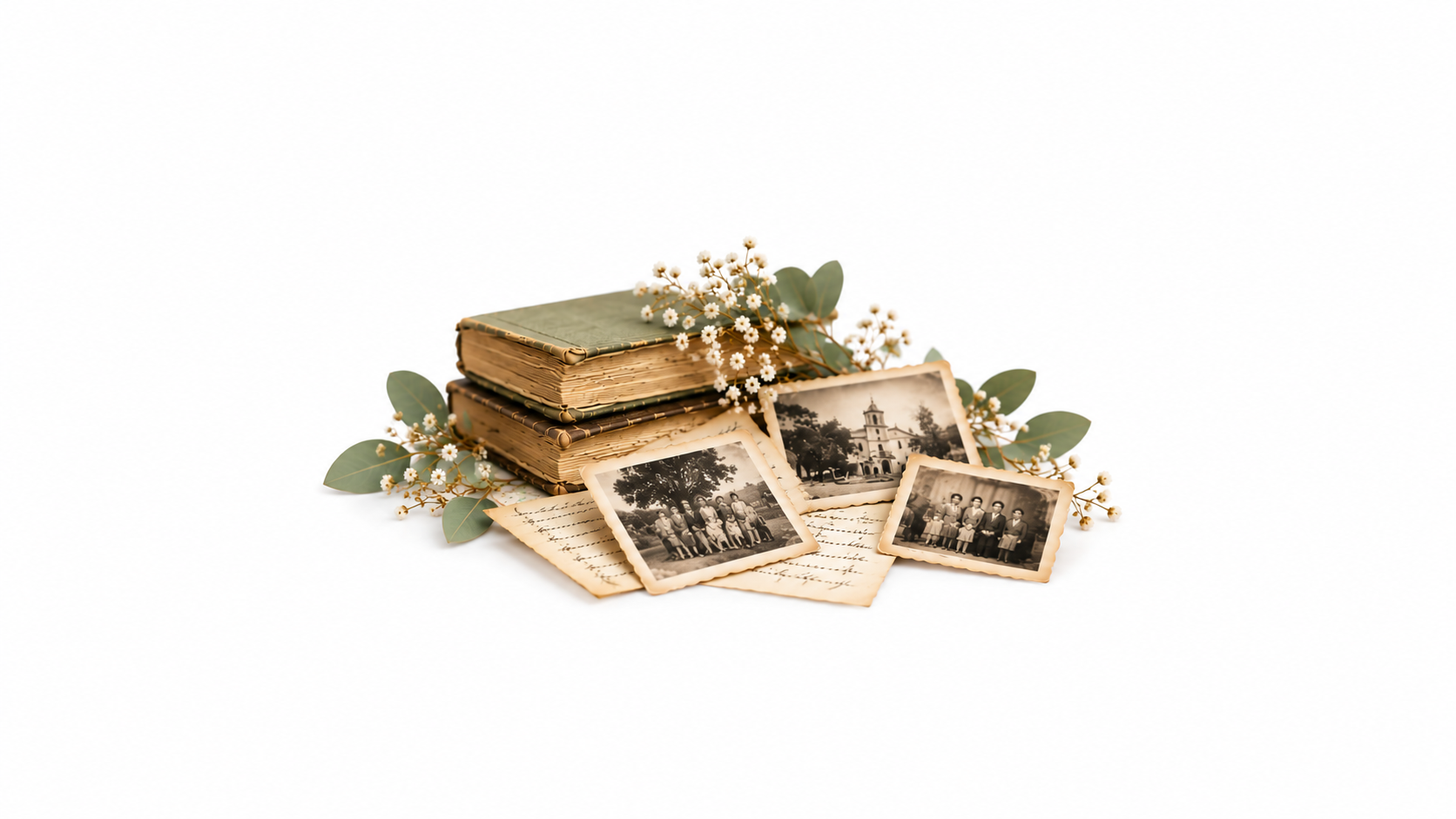 Libros antiguos, fotografías históricas y documentos familiares